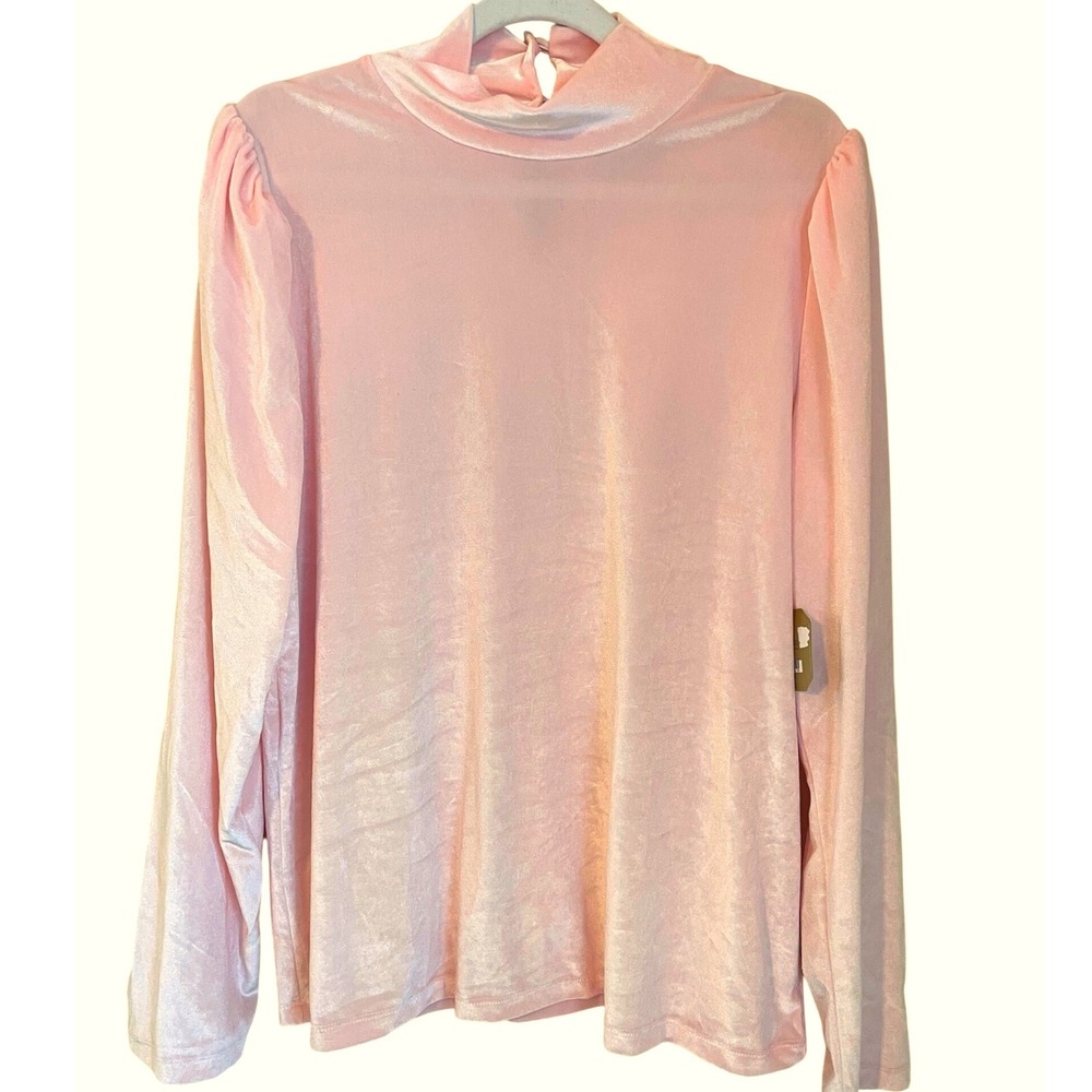 Ryegrass Pale Rose Pink Velvet Mock Neck Puff Sleeve‎ Top XXL NWT